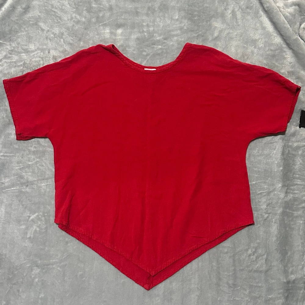Red V Neck Poncho‎ Top Asymmetrical Hem Short Sleeve Casual Size 2